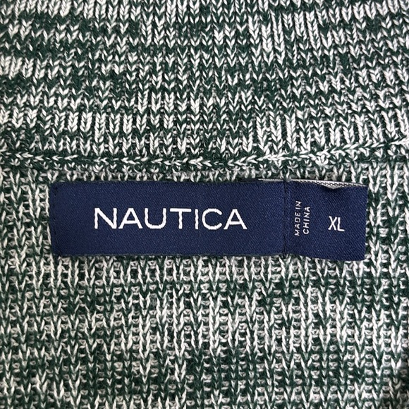 Nautica Quarter Zip Sweater Luxury Knit Colorblock Stripe Green Gray Men Size XL - Picture 8 of 16